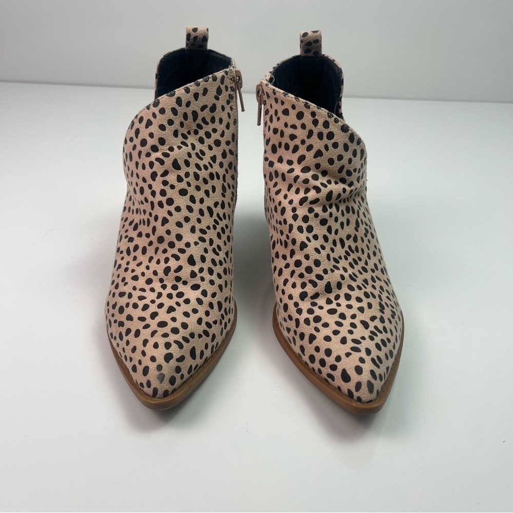 Jolimall Tan Black Dots Ankle Boots Booties Leopard Print Pointed Toe Sz 7